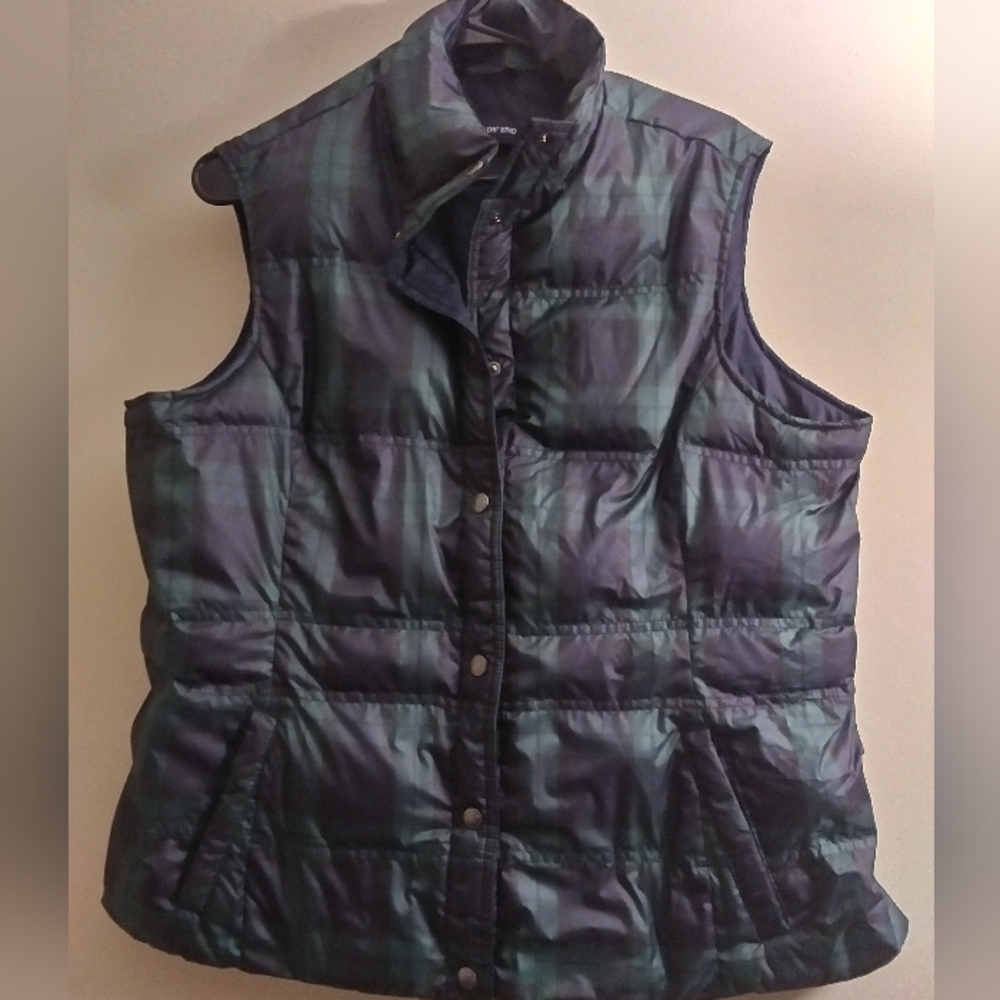 Lands' End Blue/Green Plaid Puffer Vest